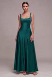A Line Plum Square Neck Long Satin Evening Dress