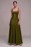 A Line Plum Square Neck Long Satin Evening Dress