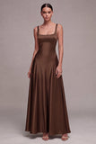A Line Plum Square Neck Long Satin Evening Dress