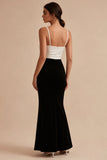 Mermaid Black and White Spaghetti Straps Evening Dress with Slit
