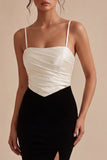 Mermaid Black and White Spaghetti Straps Evening Dress with Slit