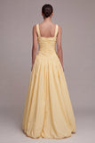Daffodil A Line Square Neck Ruched Long Evening Dress with Slit