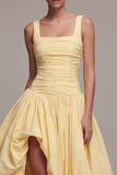 Daffodil A Line Square Neck Ruched Long Evening Dress with Slit