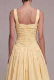 Daffodil A Line Square Neck Ruched Long Evening Dress with Slit