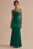 Dark Green Mermaid Satin Spaghetti Straps Long Evening Dress