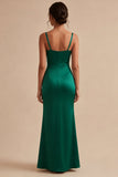 Dark Green Mermaid Satin Spaghetti Straps Long Evening Dress