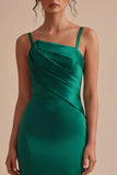 Dark Green Mermaid Satin Spaghetti Straps Long Evening Dress