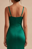 Dark Green Mermaid Satin Spaghetti Straps Long Evening Dress