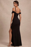 Black Cold Shoulder Mermaid Long Evening Dress with Slit