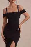 Black Cold Shoulder Mermaid Long Evening Dress with Slit