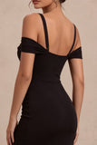 Black Cold Shoulder Mermaid Long Evening Dress with Slit