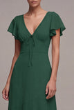 Dark Green  A Line V-Neck High Low Evening Dress
