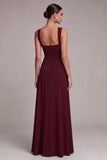 Black A Line Square Neck Long Evening Dress with Slit