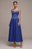 Royal Blue A Line Satin Spaghetti Straps Long Evening Dress