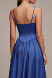 Royal Blue A Line Satin Spaghetti Straps Long Evening Dress