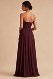 Burgundy Strapless Line Long Evening Dress