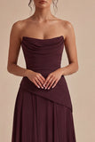 Burgundy Strapless Line Long Evening Dress
