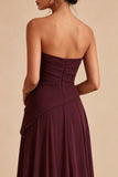 Burgundy Strapless Line Long Evening Dress