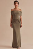 Off the Shoulder Mermaid Khaki Ruched Long Evening Dress