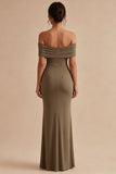 Off the Shoulder Mermaid Khaki Ruched Long Evening Dress