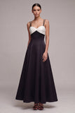 Black and White A Line Spaghetti Straps Long Evening Dress