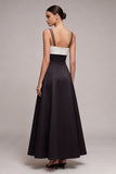 Black and White A Line Spaghetti Straps Long Evening Dress