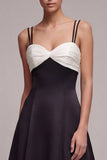 Black and White A Line Spaghetti Straps Long Evening Dress