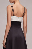 Black and White A Line Spaghetti Straps Long Evening Dress