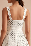 White Black Dots Square Neck A Line Graduation Dress