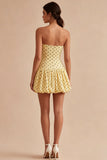 Strapless Yellow Black Dots A Line Graduation Dress