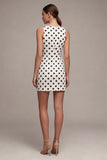 White Black Dots Bateau Neck Bodycon Graduation Dress