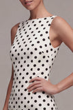 White Black Dots Bateau Neck Bodycon Graduation Dress