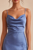 Steel Blue Tight Short Spaghetti Straps Graduation Dress
