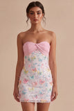 Sparkly Pink Strapless Bodycon Mini Graduation Dress with Sequins