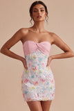 Sparkly Pink Strapless Bodycon Mini Graduation Dress with Sequins