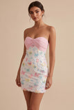 Sparkly Pink Strapless Bodycon Mini Graduation Dress with Sequins
