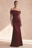 Olive Off The Shoulder Mermaid Ruched Long Bridesmaid Dress