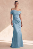 Olive Off The Shoulder Mermaid Ruched Long Bridesmaid Dress