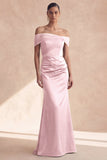 Olive Off The Shoulder Mermaid Ruched Long Bridesmaid Dress