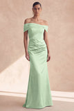 Olive Off The Shoulder Mermaid Ruched Long Bridesmaid Dress