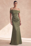 Olive Off The Shoulder Mermaid Ruched Long Bridesmaid Dress