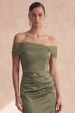 Olive Off The Shoulder Mermaid Ruched Long Bridesmaid Dress
