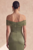 Olive Off The Shoulder Mermaid Ruched Long Bridesmaid Dress