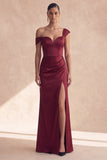 Burgundy Off the Shoulder Long Mermaid Evening Dress with Slit