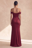 Burgundy Off the Shoulder Long Mermaid Evening Dress with Slit