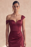 Burgundy Off the Shoulder Long Mermaid Evening Dress with Slit