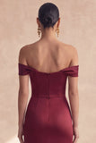 Burgundy Off the Shoulder Long Mermaid Evening Dress with Slit