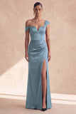 Burgundy Off the Shoulder Long Mermaid Evening Dress with Slit