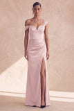 Burgundy Off the Shoulder Long Mermaid Evening Dress with Slit