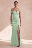 Burgundy Off the Shoulder Long Mermaid Evening Dress with Slit